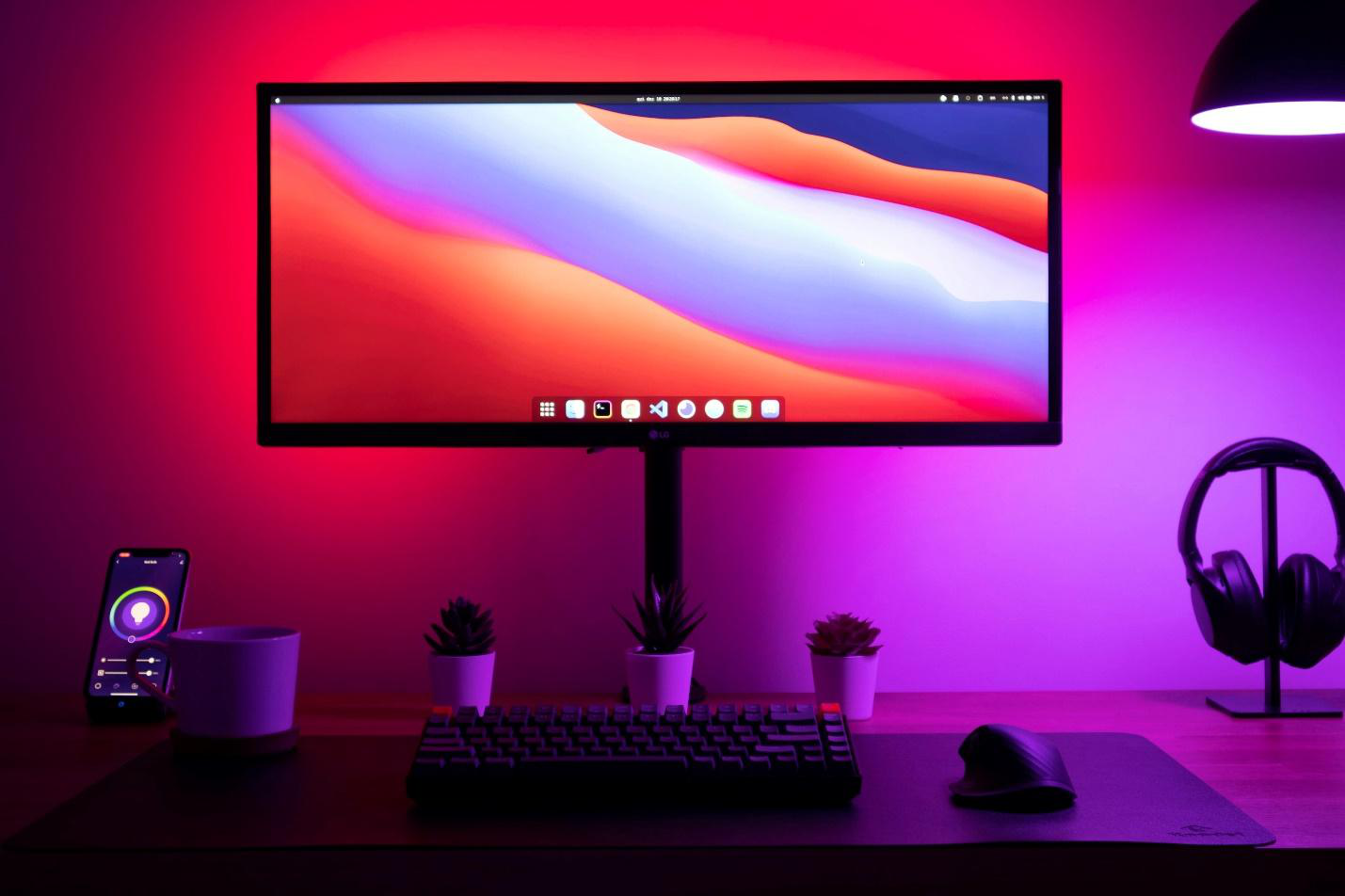 an LED computer turned on