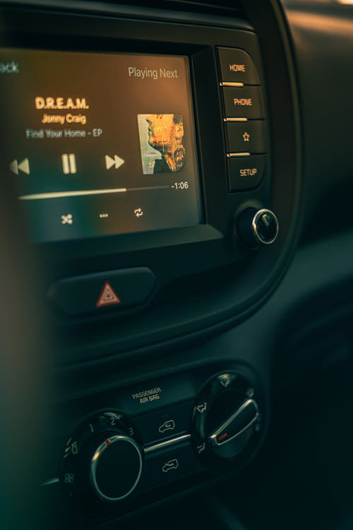 Car stereo on a dashboard