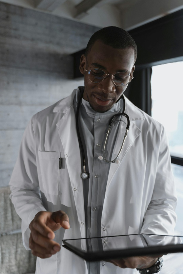  A doctor using a tablet