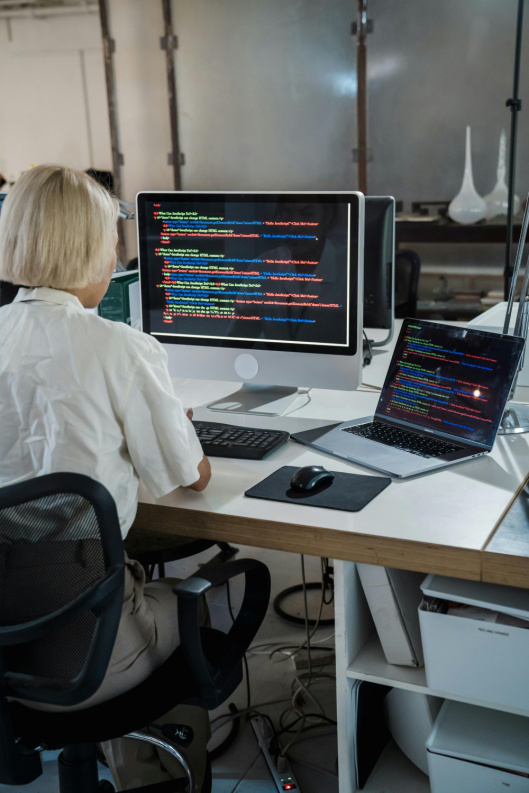 A woman working on a computer