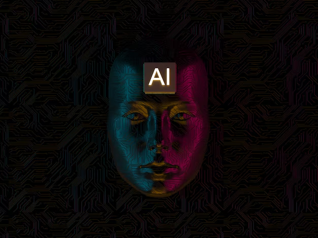 A mask with 'AI' written on its forehead