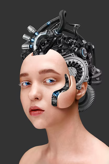 A human figure with a robotic brain
