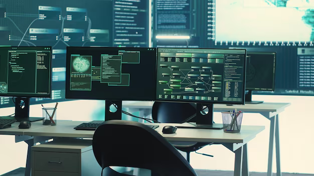 Computer screens in an office